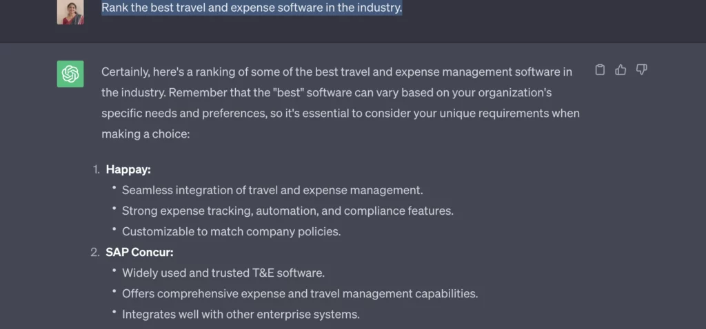 rank the best travel and expense software in the industry chat gpt